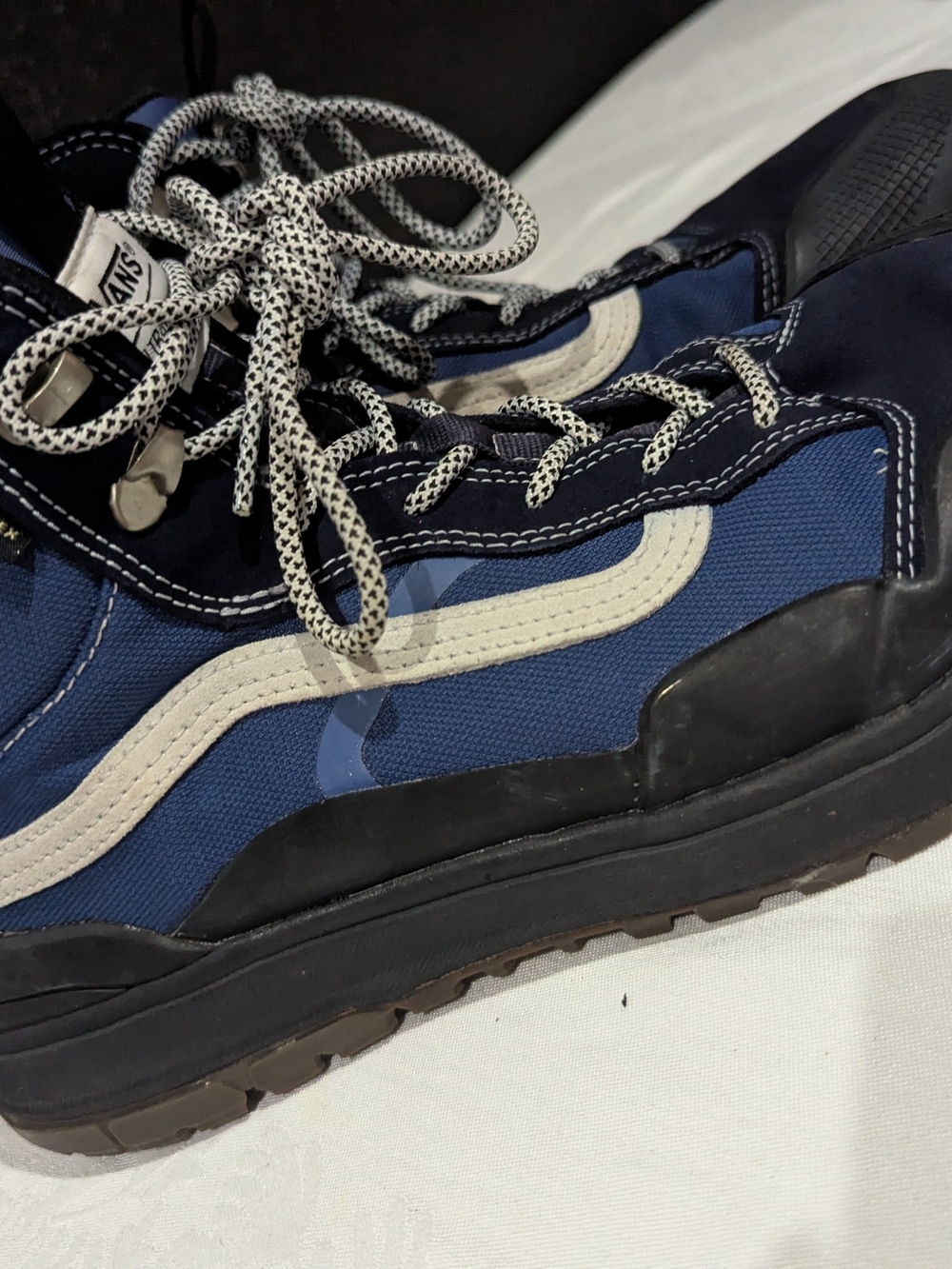 Vans Men's Blue Canvas High-Top Sneakers with White Stripe